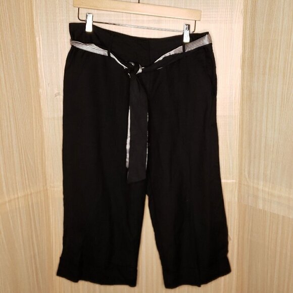 Larry Levine Womens Black Linen Blend Wide Leg Capri Pants 12 - Picture 3 of 10